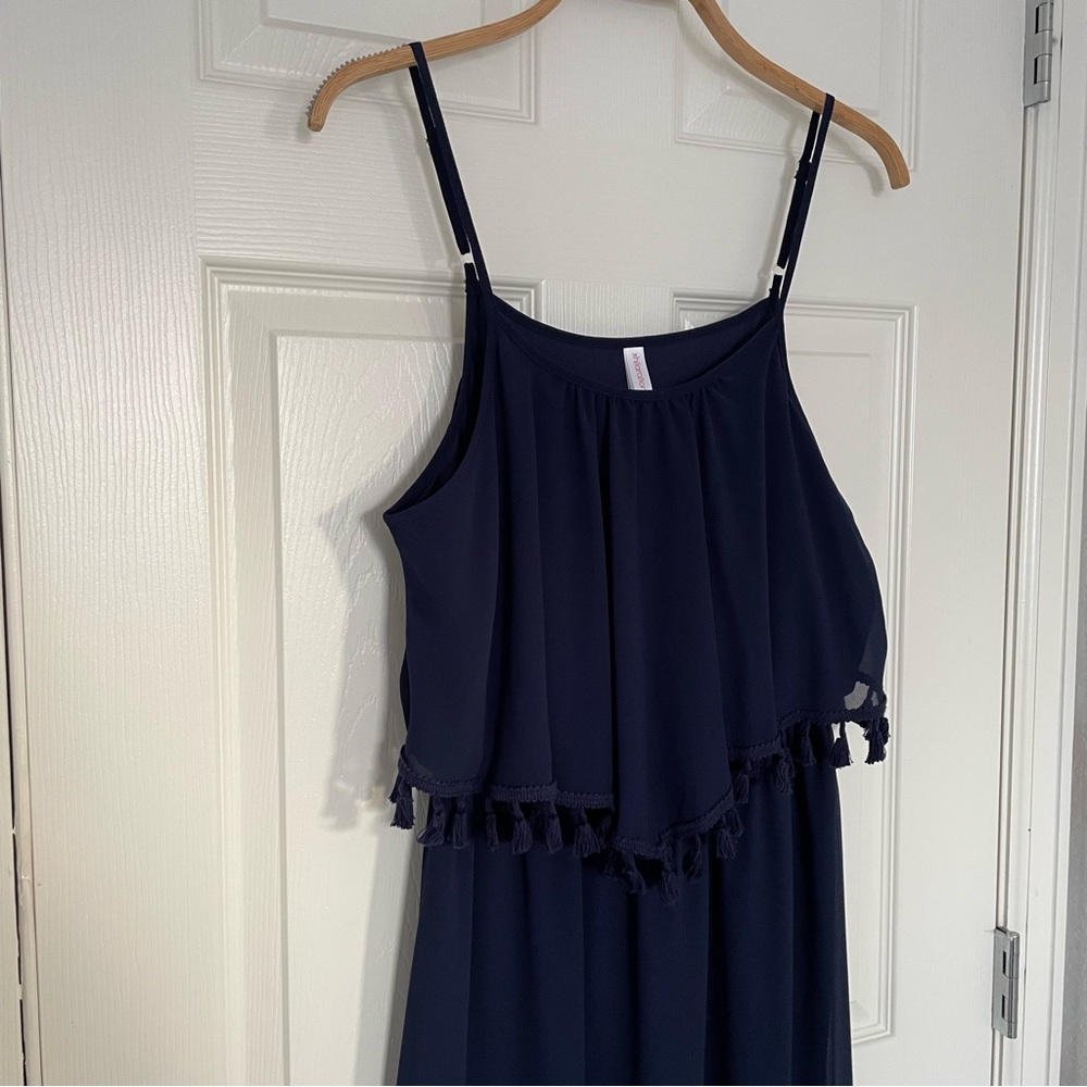 NWT Navy maxi dress with fringe tassels